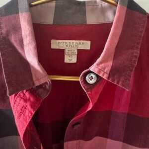Burberry Brit Red and Burgundy Plaid Button-Up Shirt